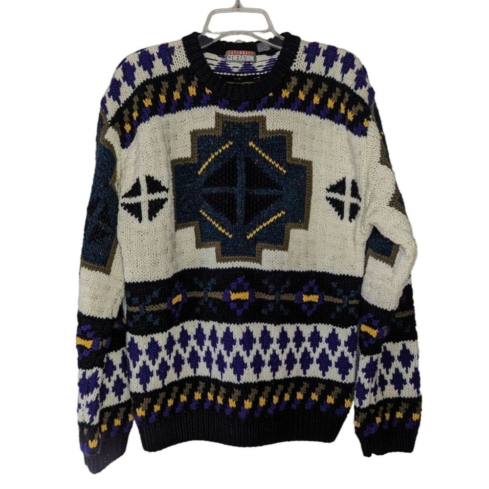SATURDAYS GENERATION Vintage long sleeve Colorful Southwest Mens Sweater size‎ M